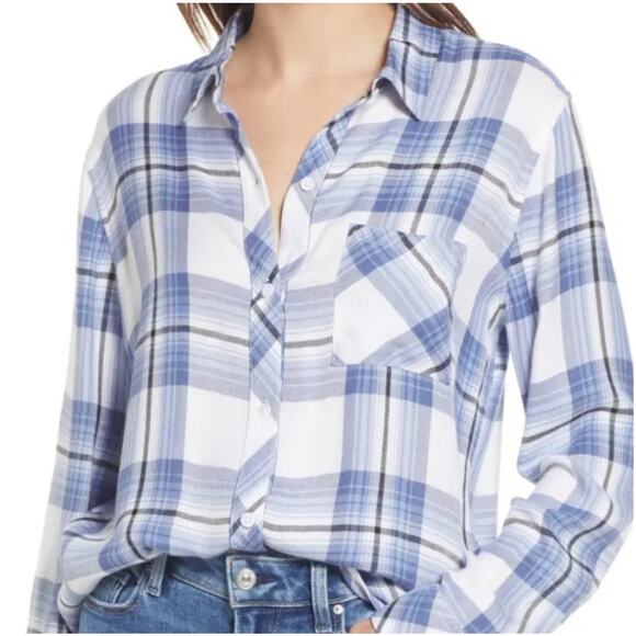 RAILS Hunter Plaid Button-up Shirt In White Robin Navy Small NWOT - Picture 7 of 14